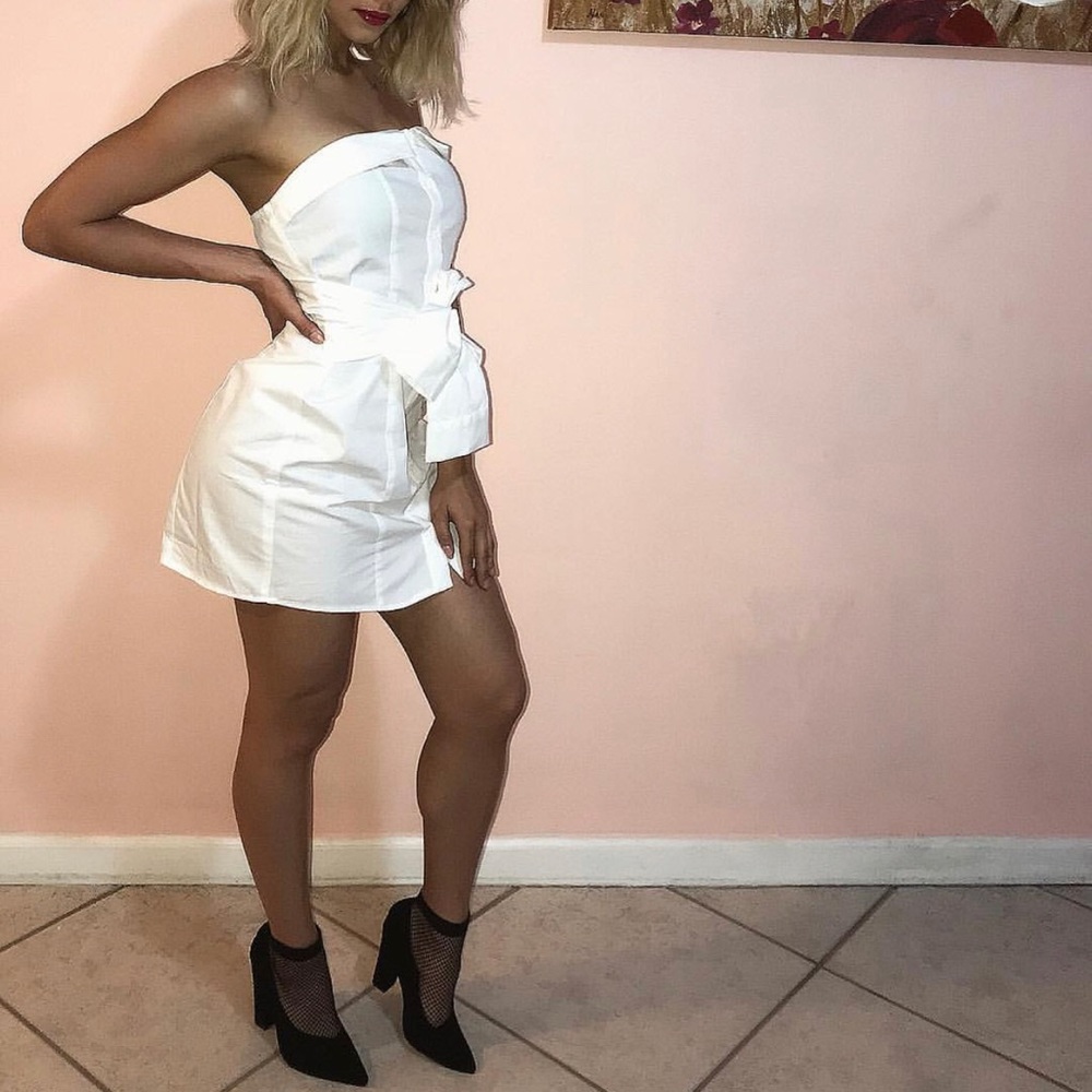 White Button-Down Mini Dress